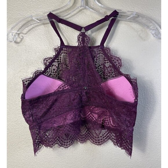 PINK Victoria's Secret Lace Bralette Women's Burgundy Floral Adjustable Size S - Picture 2 of 7